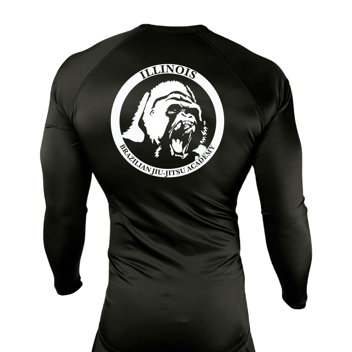 Illinois Brazilian Jiu Jitsu All Black Rash Guards Long Sleeves #8208 A