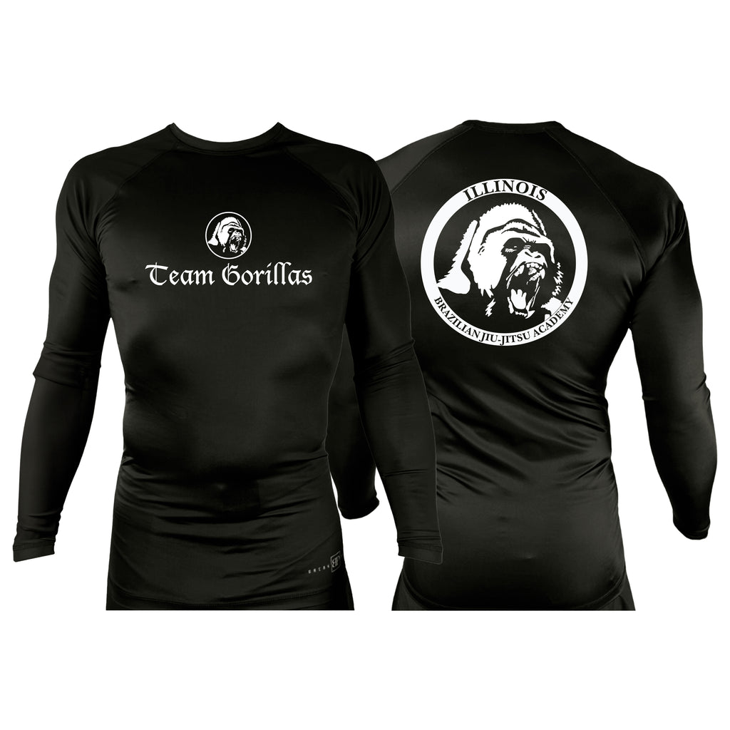 Illinois Brazilian Jiu Jitsu All Black Rash Guards Long Sleeves #8208 A