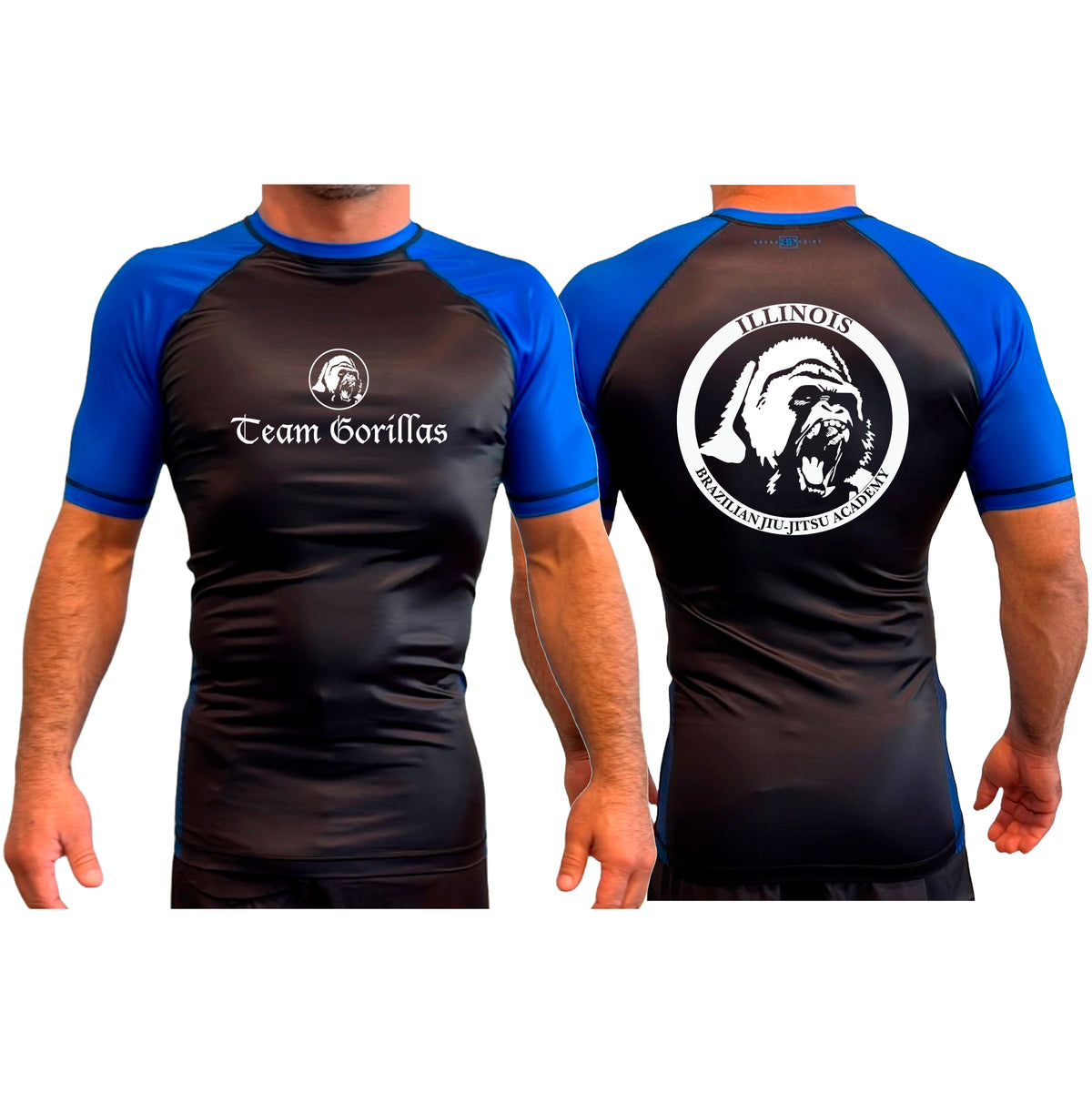 Illinois Brazilian Jiu Jitsu All Black Ranked Short Sleeve Rash Guards #8208 A