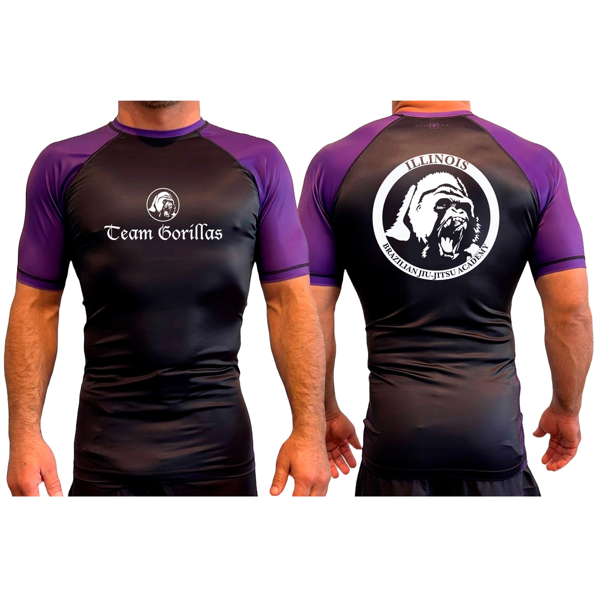 Illinois Brazilian Jiu Jitsu All Black Ranked Short Sleeve Rash Guards #8208 A