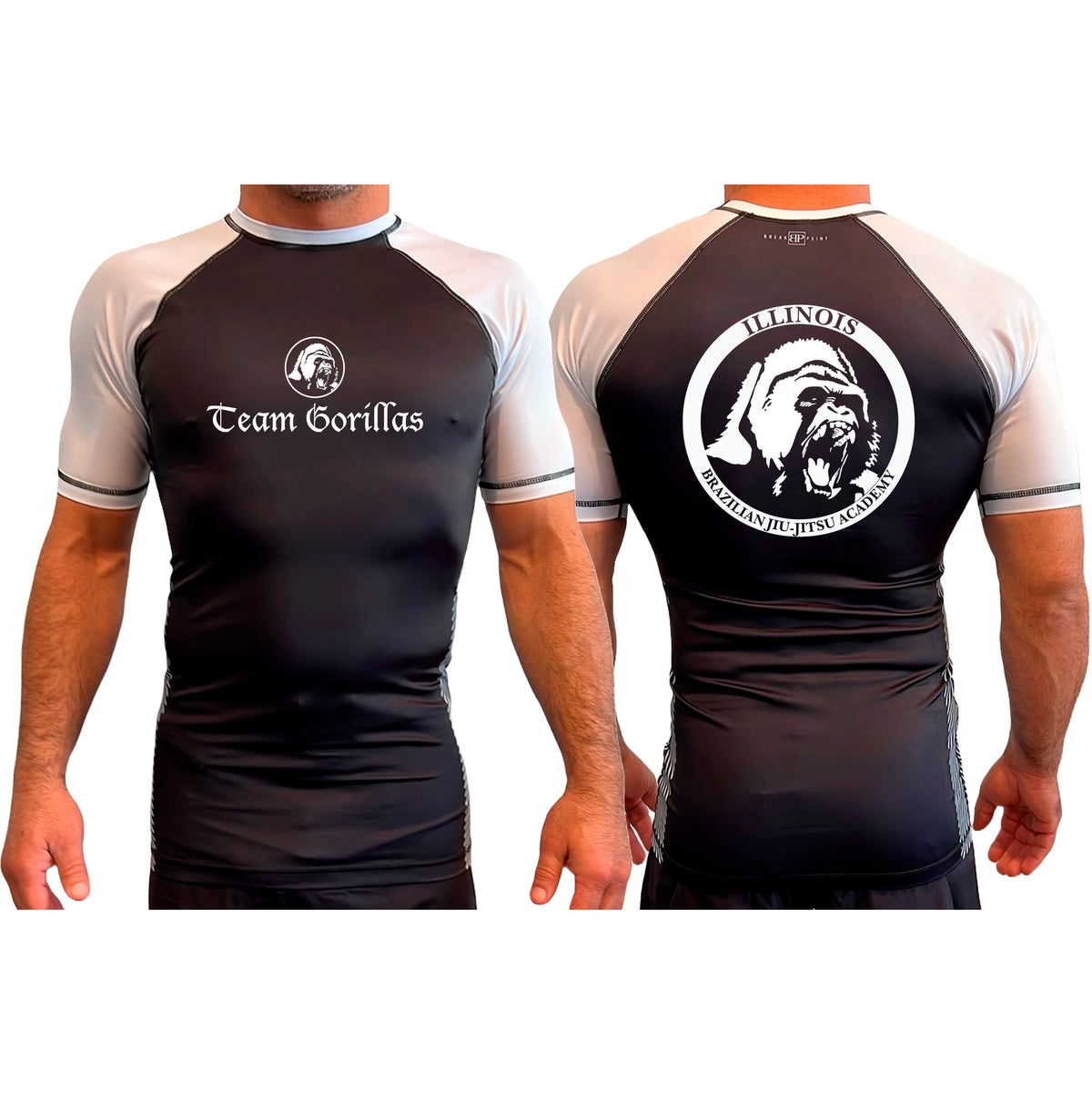 Illinois Brazilian Jiu Jitsu All Black Ranked Short Sleeve Rash Guards #8208 A