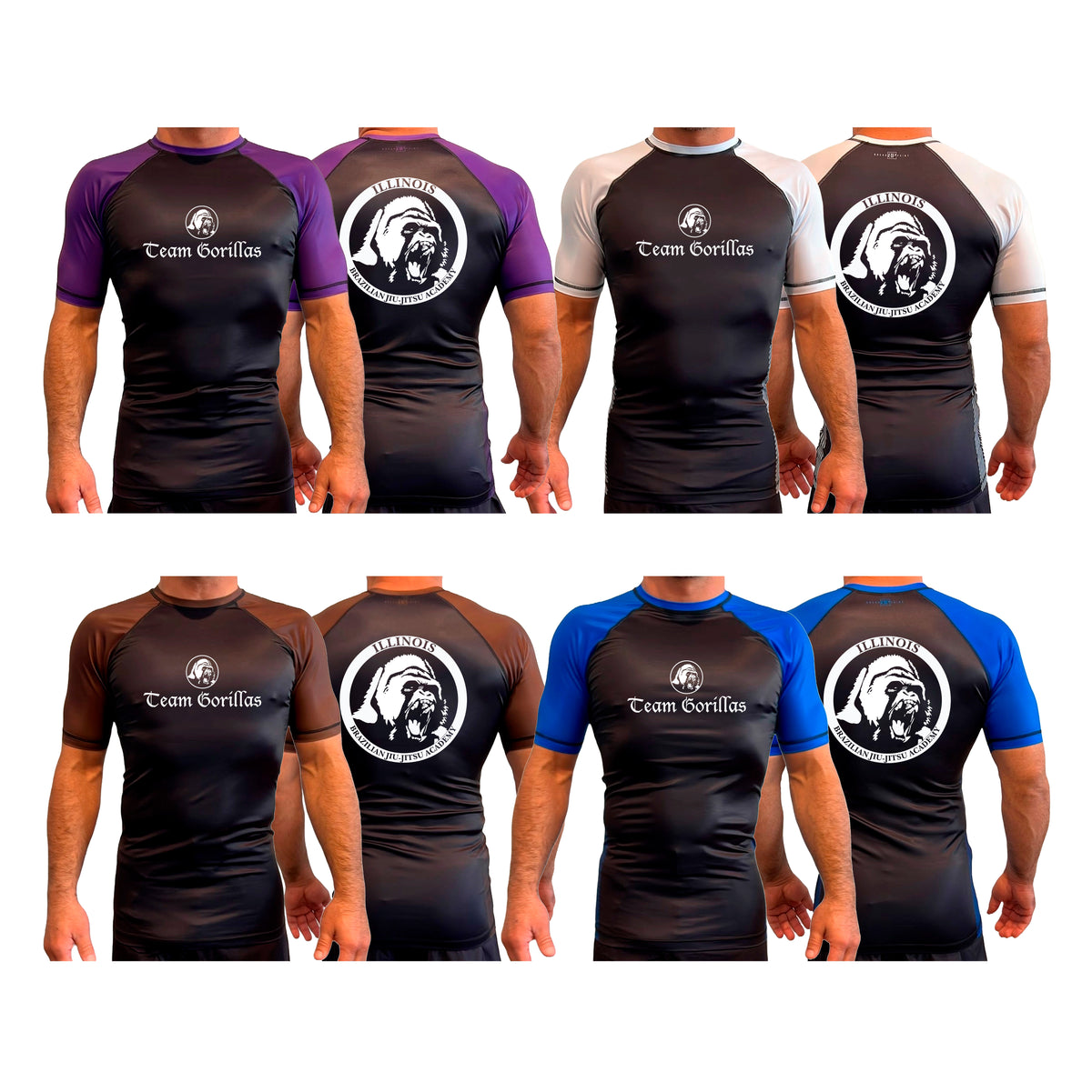 Illinois Brazilian Jiu Jitsu All Black Ranked Short Sleeve Rash Guards #8208 A