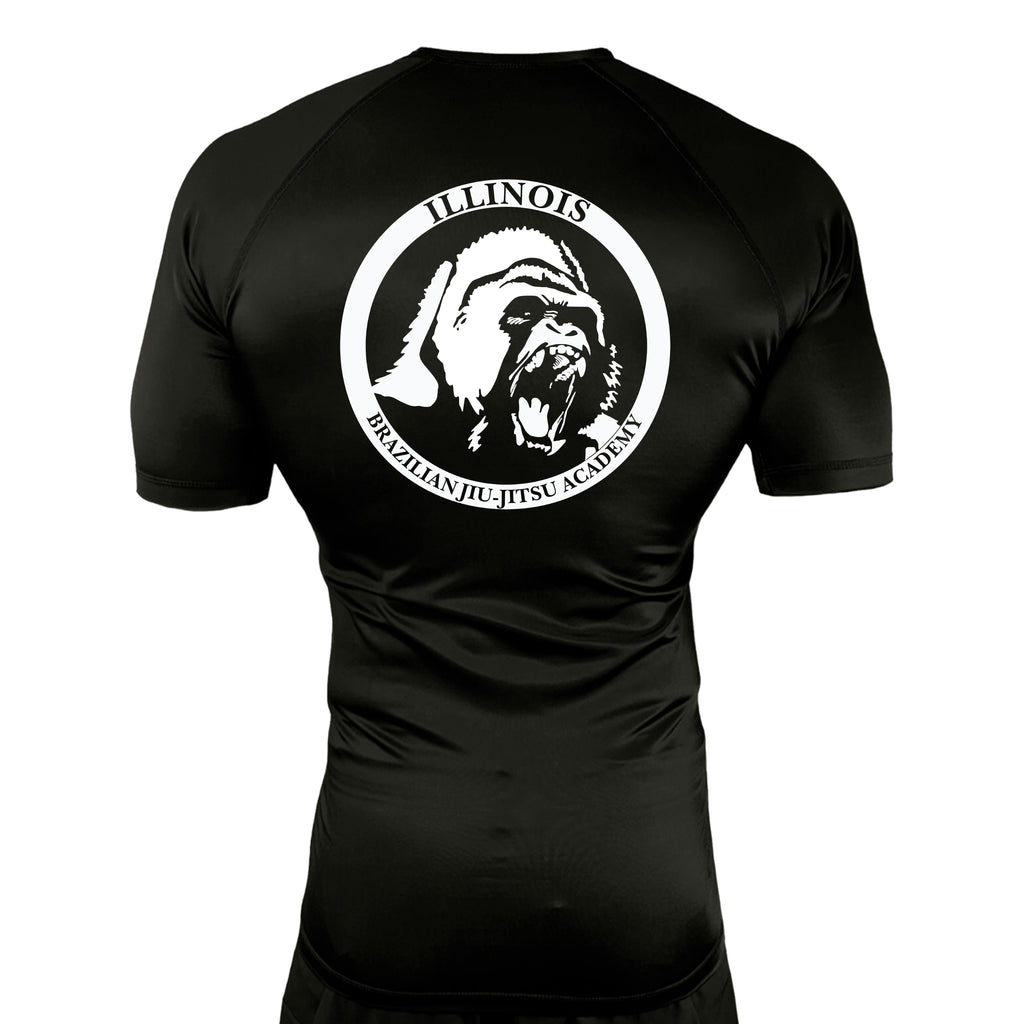 Illinois Brazilian Jiu Jitsu All Black Rash Guards Short Sleeves #8208 A