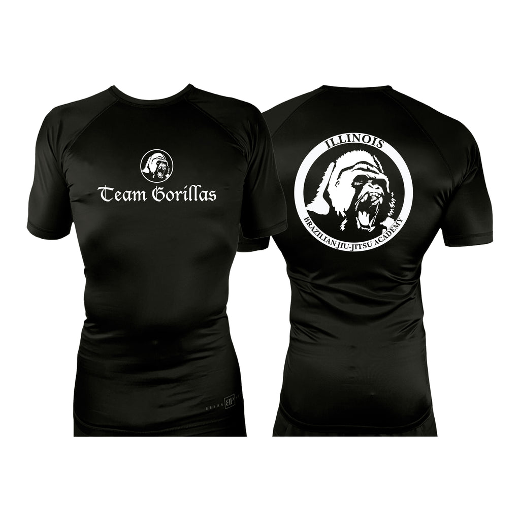 Illinois Brazilian Jiu Jitsu All Black Rash Guards Short Sleeves #8208 A