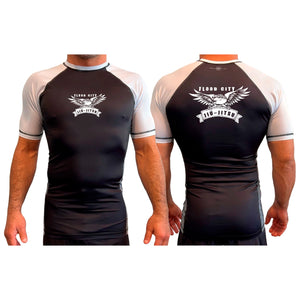 Flood City Jiu-Jitsu All Black Ranked Short Sleeve Rash Guards #8210 A