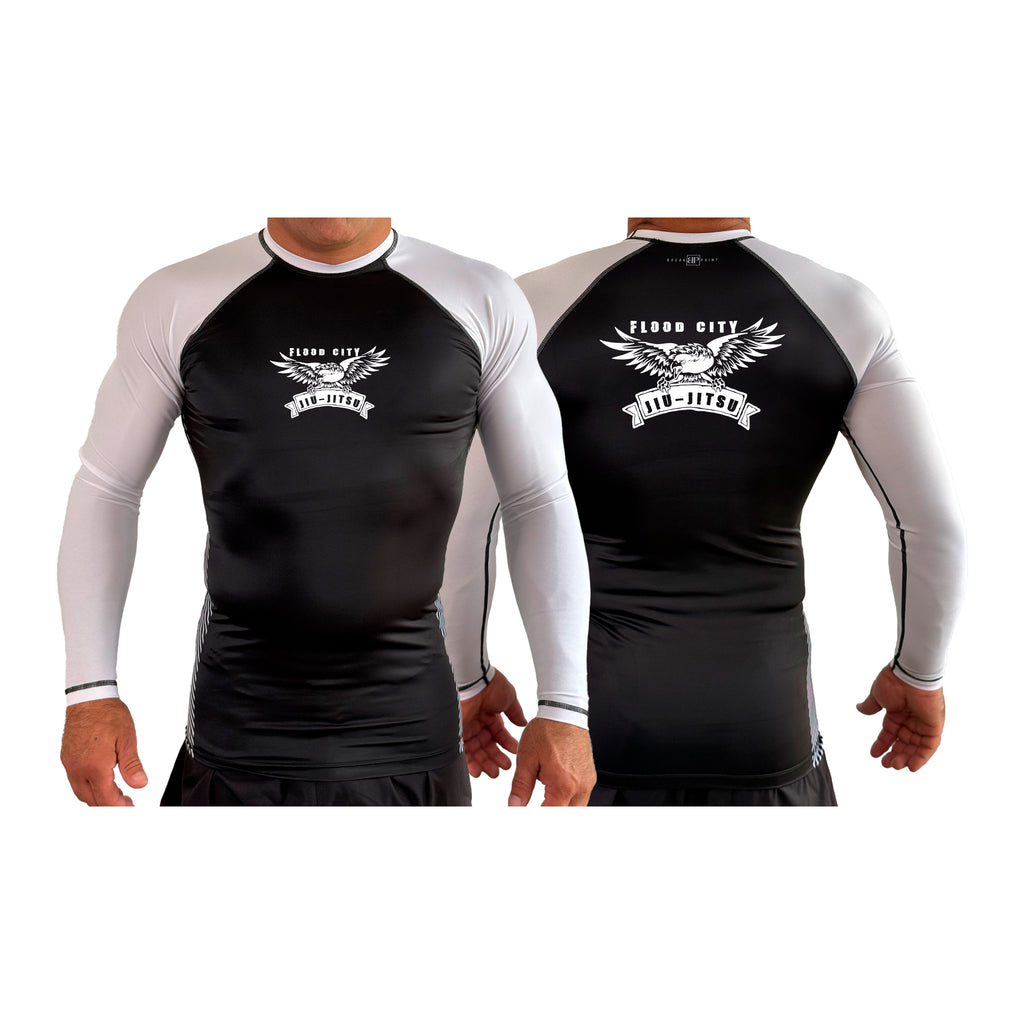 Flood City Jiu-Jitsu All Black Ranked Long Sleeve Rash Guards #8210 A