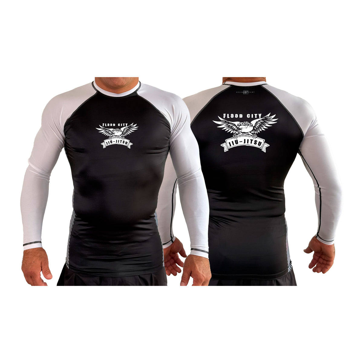 Flood City Jiu-Jitsu All Black Ranked Long Sleeve Rash Guards #8210 A