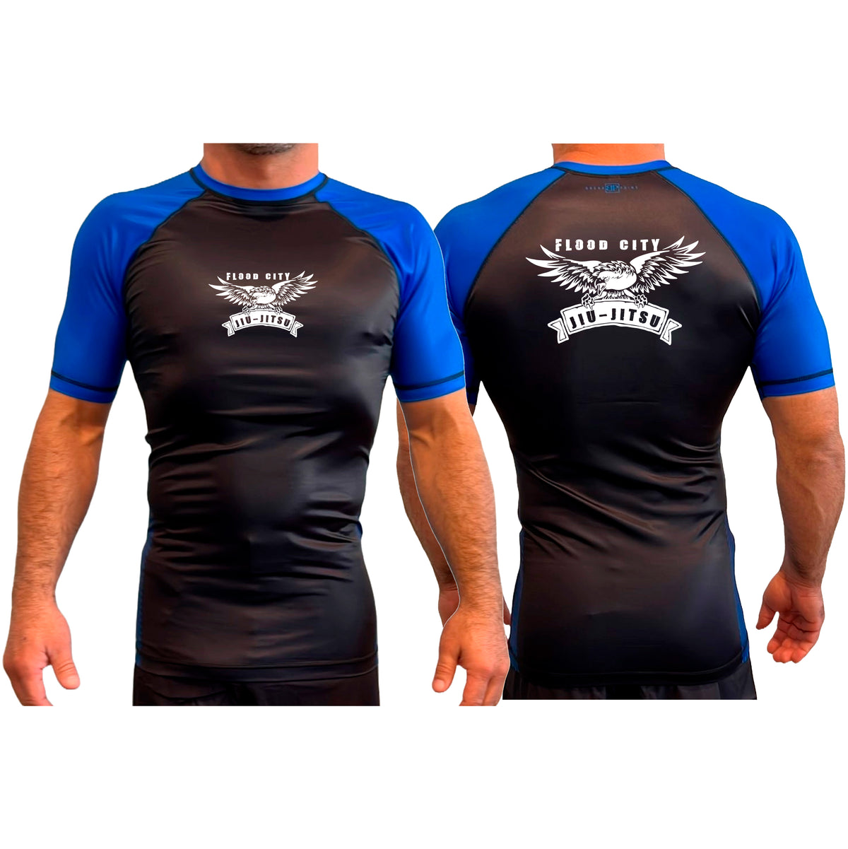 Flood City Jiu-Jitsu All Black Ranked Short Sleeve Rash Guards #8210 A