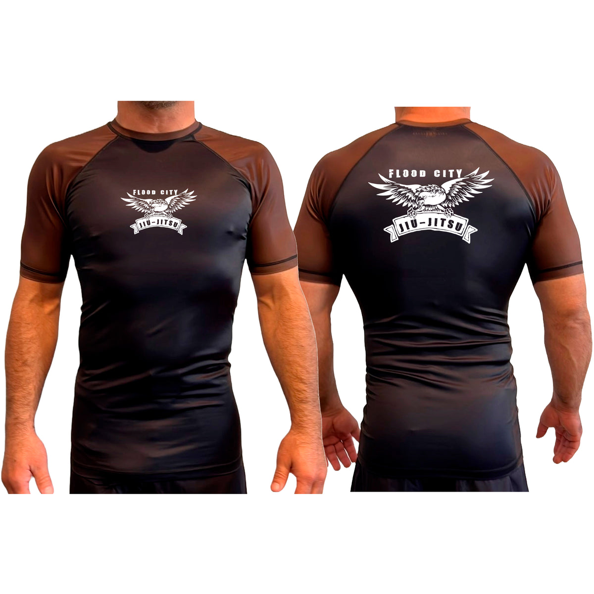 Flood City Jiu-Jitsu All Black Ranked Short Sleeve Rash Guards #8210 A