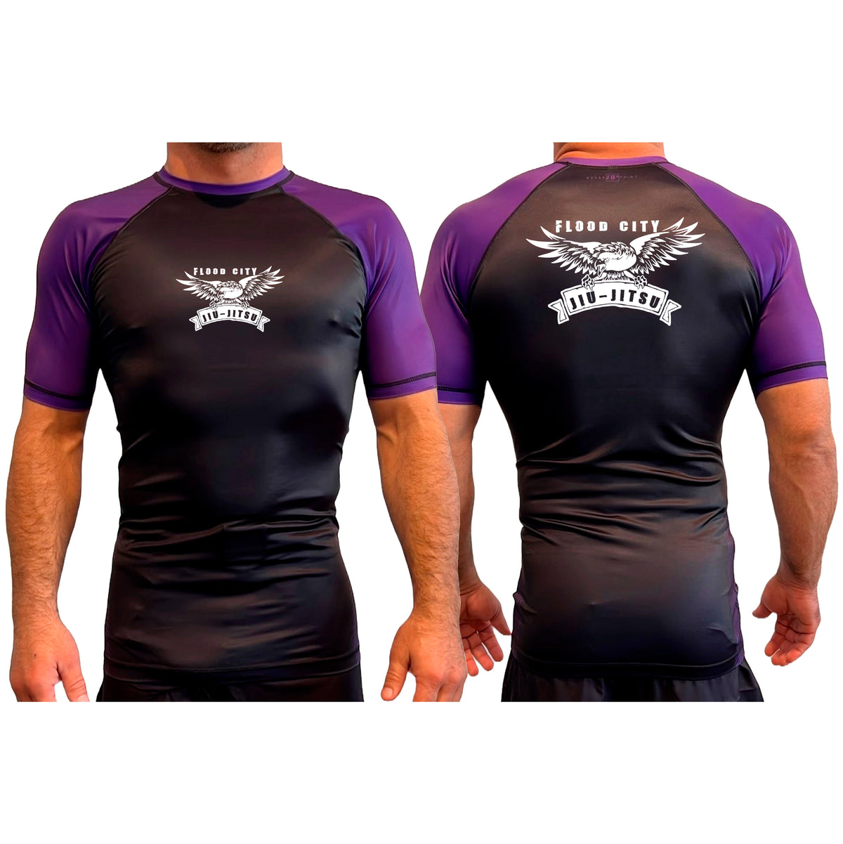 Flood City Jiu-Jitsu All Black Ranked Short Sleeve Rash Guards #8210 A