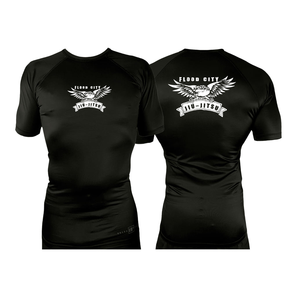 Flood City Jiu-Jitsu All Black Rash Guards Short Sleeves #8210 A