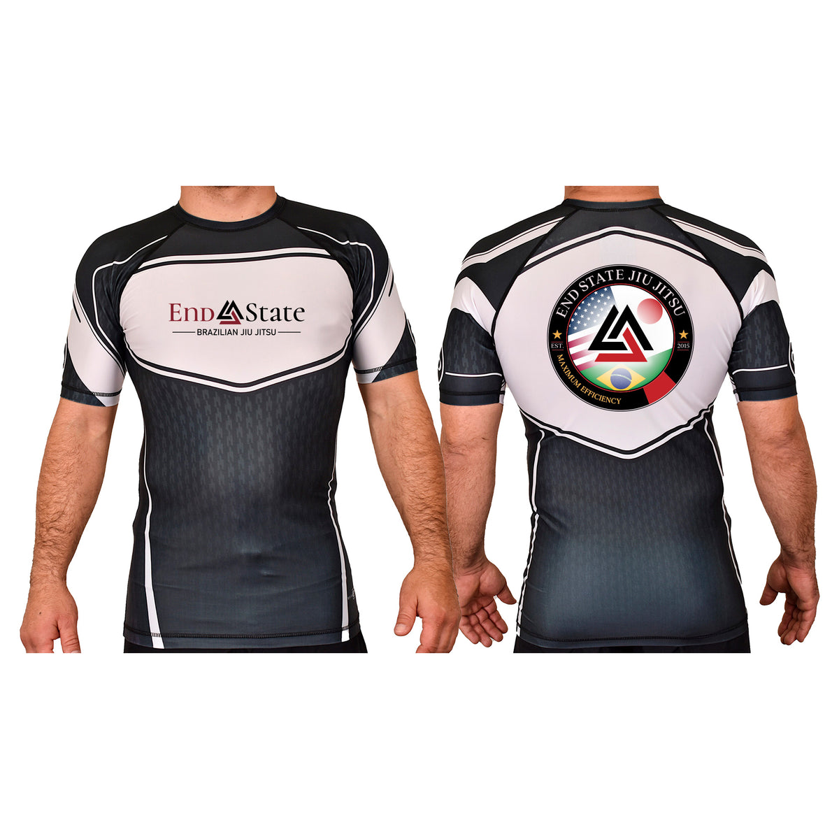 End State Academy Rash Guards Black/White #8212 A