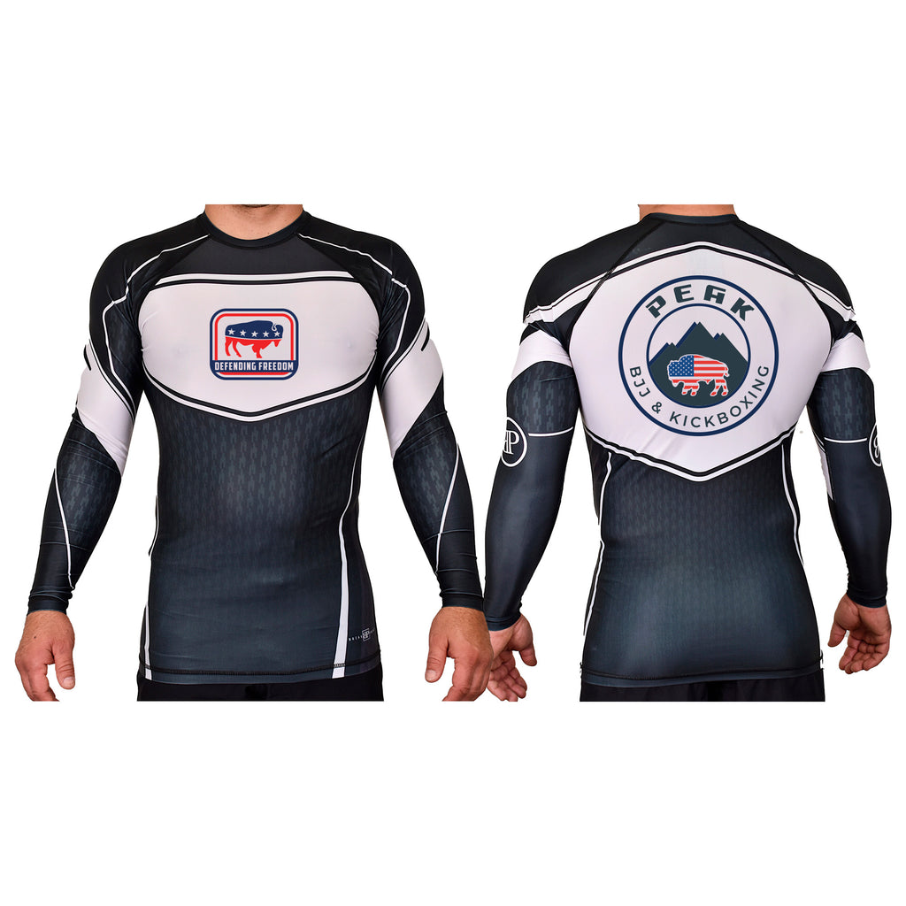 PEAK BJJ/KICKBOXING Academy Rash Guards Black/White #8217 A