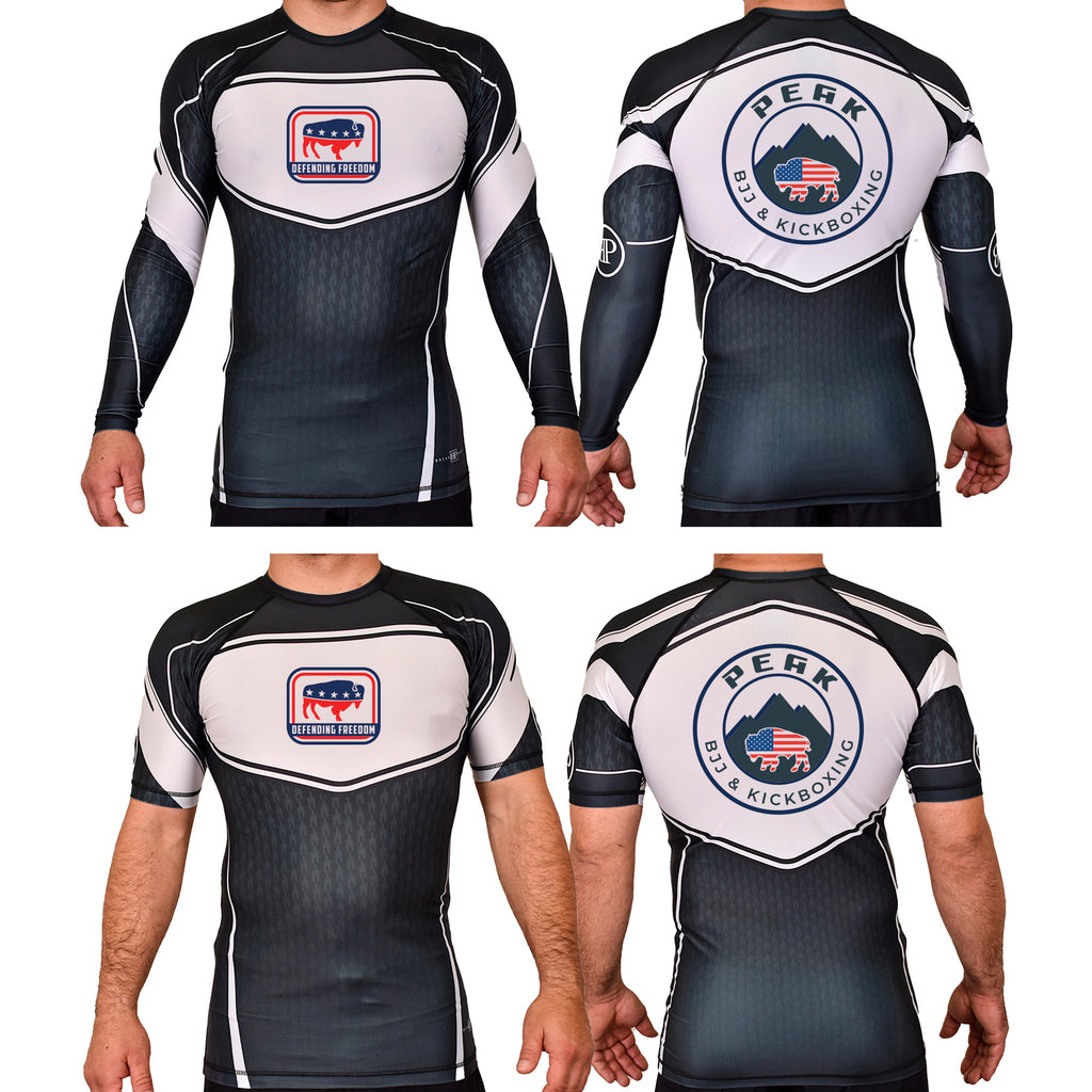 PEAK BJJ/KICKBOXING Academy Rash Guards Black/White #8217 A