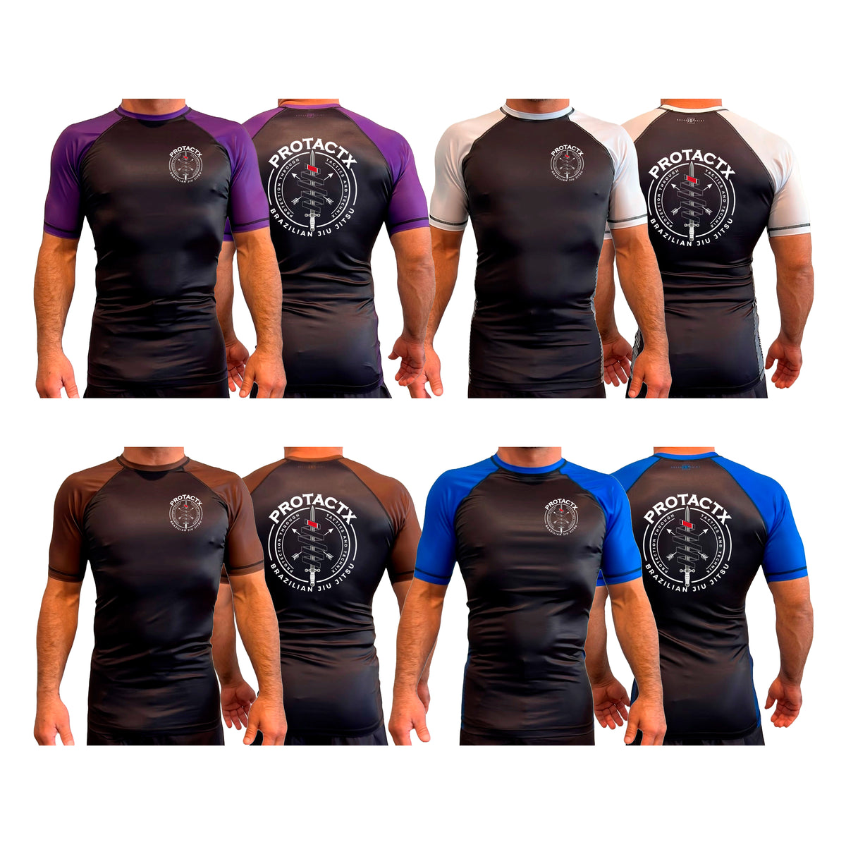 Protactx BJJ All Black Ranked Short Sleeve Rash Guards #8219 A