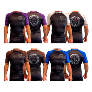 Protactx BJJ All Black Ranked Short Sleeve Rash Guards #8219 A