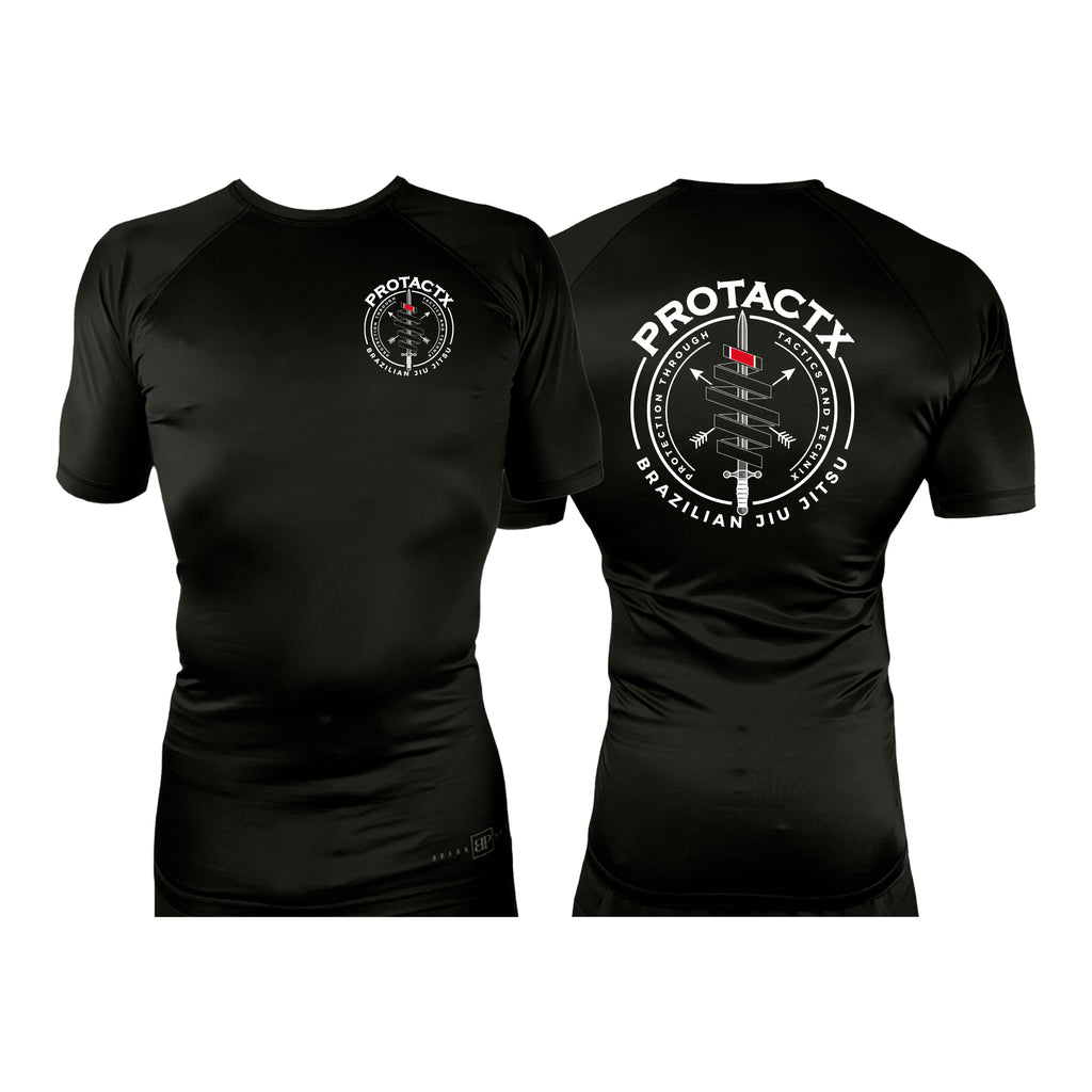 Protactx BJJ All Black Rash Guards Short Sleeves #8219 A