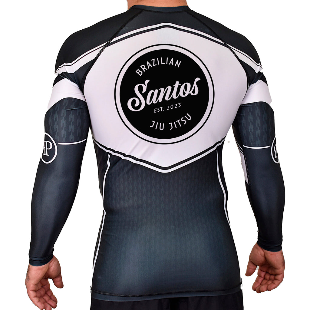 Santos Brazilian Jiu-Jitsu Academy Rash Guards Black/White #8221 A
