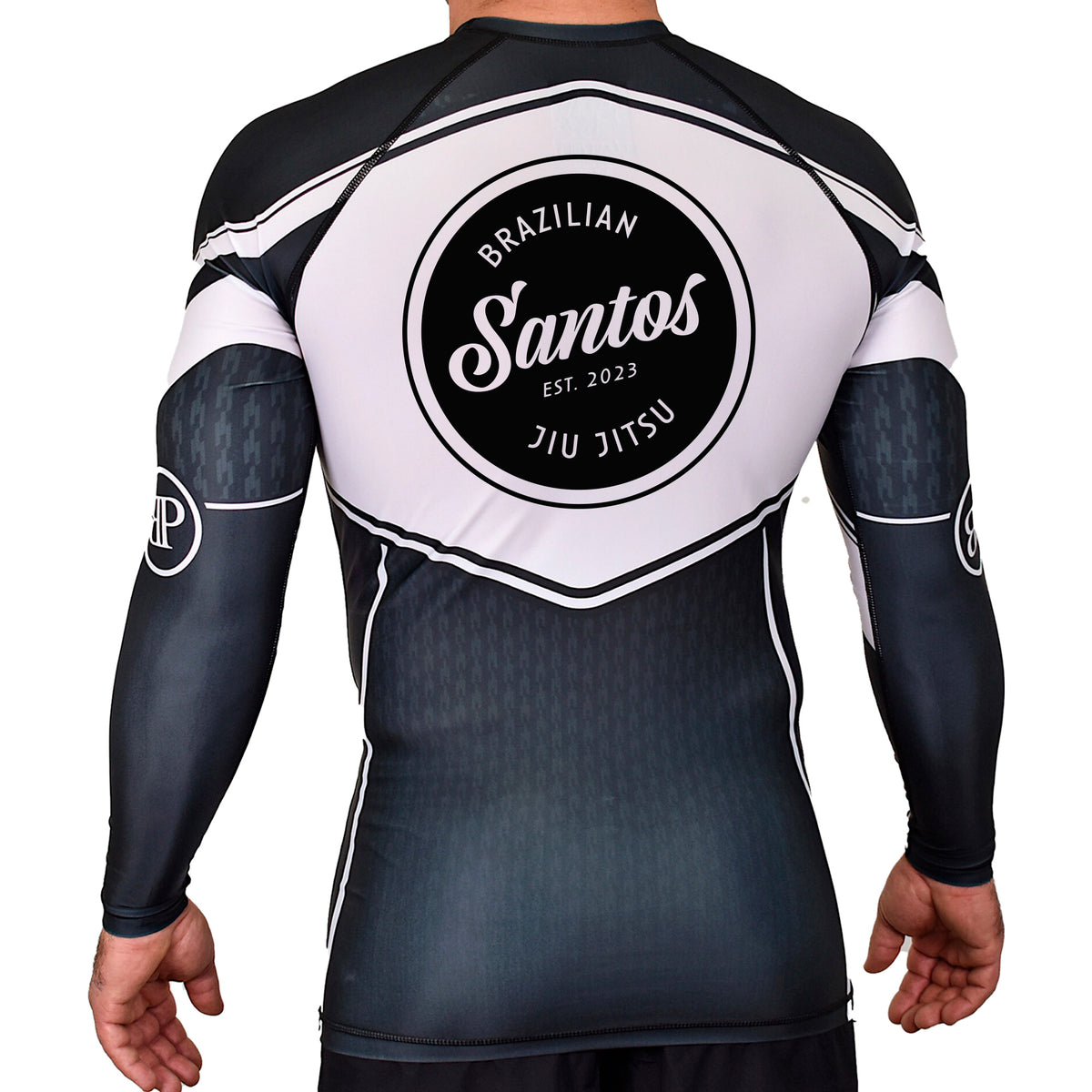 Santos Brazilian Jiu-Jitsu Academy Rash Guards Black/White #8221 A