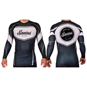 Santos Brazilian Jiu-Jitsu Academy Rash Guards Black/White #8221 A
