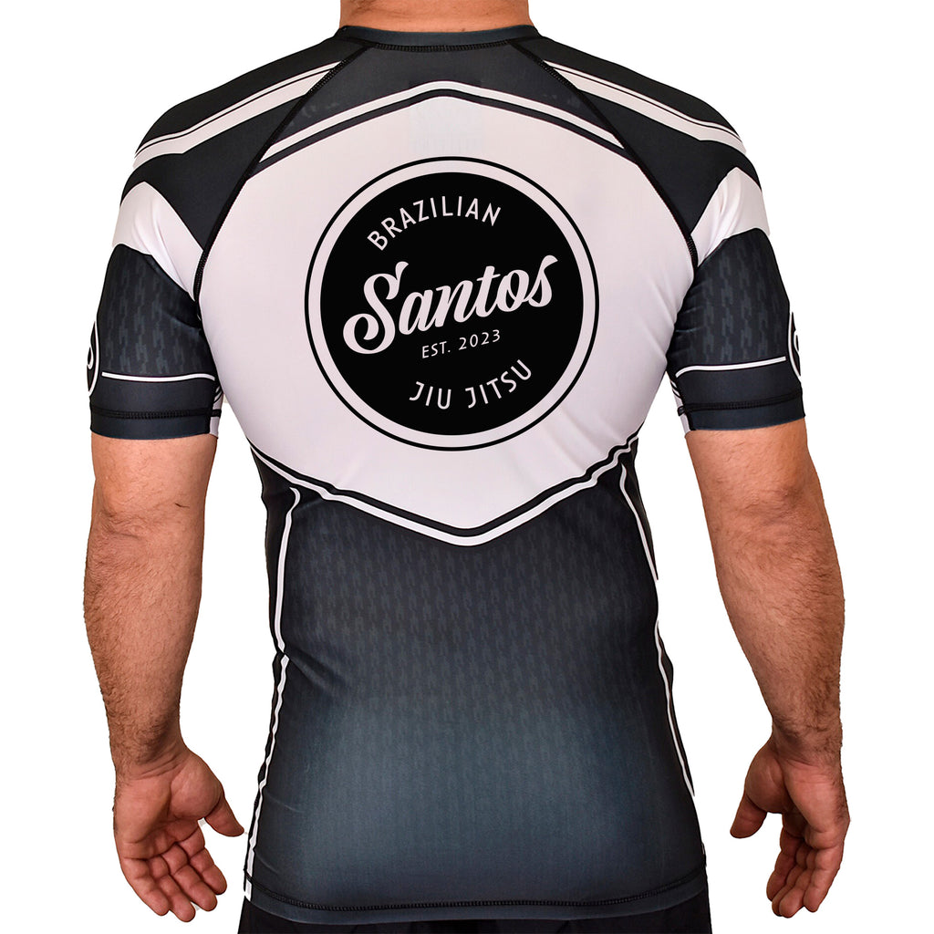 Santos Brazilian Jiu-Jitsu Academy Rash Guards Black/White #8221 A
