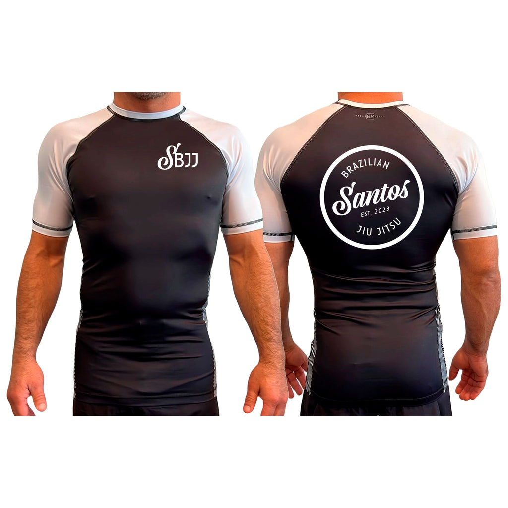 Santos Brazilian Jiu-Jitsu All Black Ranked Short Sleeve Rash Guards #8221 A