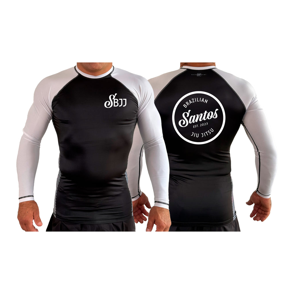 Santos Brazilian Jiu-Jitsu All Black Ranked Long Sleeve Rash Guards #8221 A