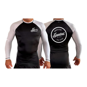 Santos Brazilian Jiu-Jitsu All Black Ranked Long Sleeve Rash Guards #8221 A