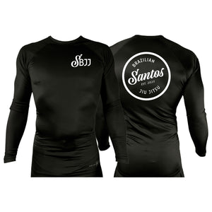 Santos Brazilian Jiu-Jitsu All Black Rash Guards Long Sleeves #8221 A