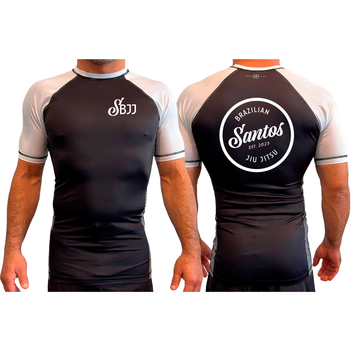 Santos Brazilian Jiu-Jitsu All Black Ranked Short Sleeve Rash Guards #8221 A