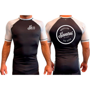 Santos Brazilian Jiu-Jitsu All Black Ranked Short Sleeve Rash Guards #8221 A
