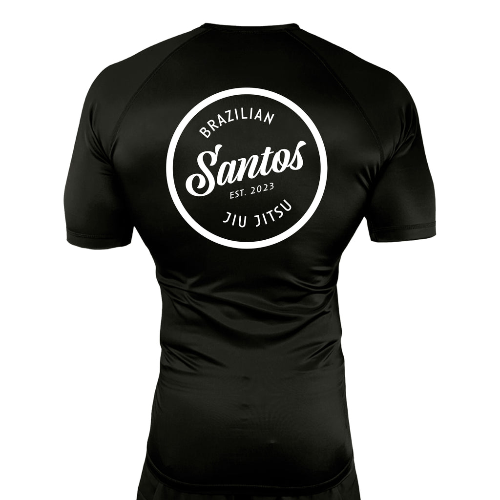 Santos Brazilian Jiu-Jitsu All Black Rash Guards Short Sleeves #8221 A