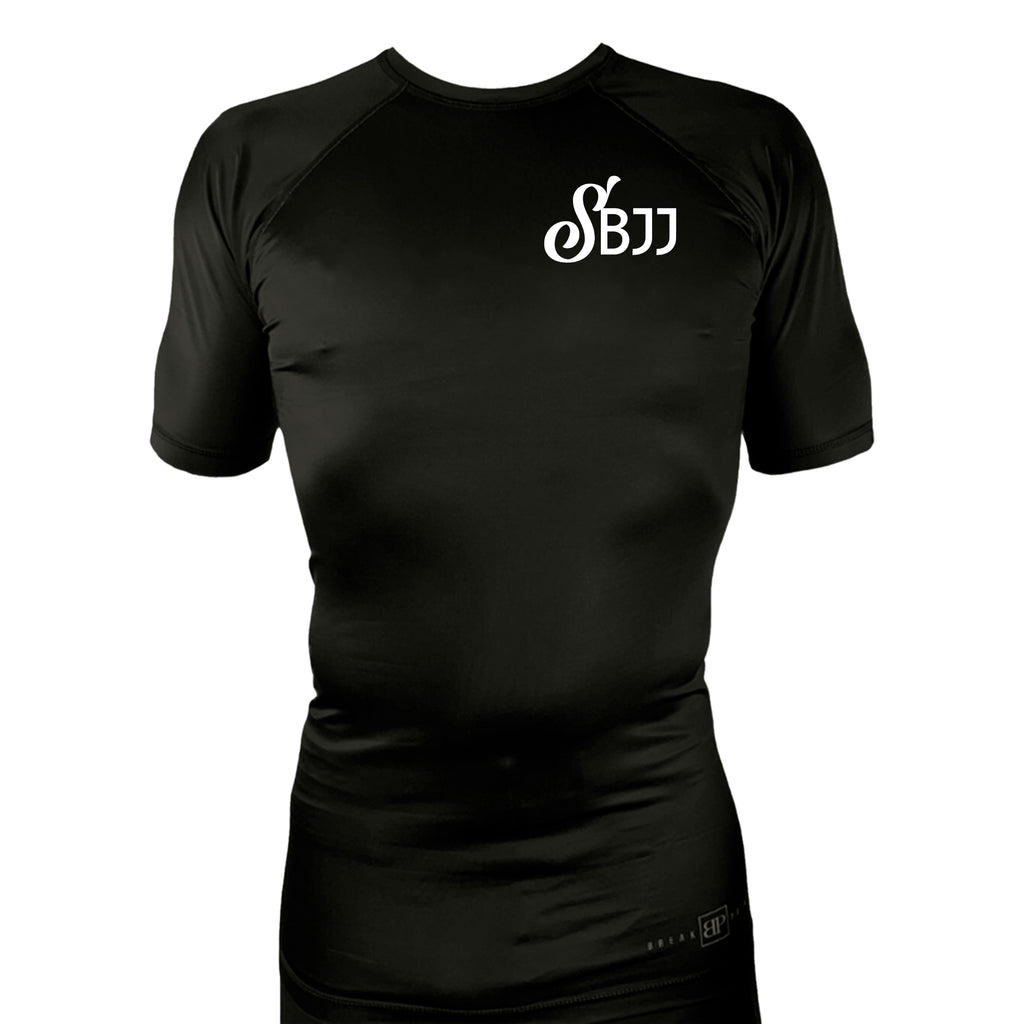 Santos Brazilian Jiu-Jitsu All Black Rash Guards Short Sleeves #8221 A