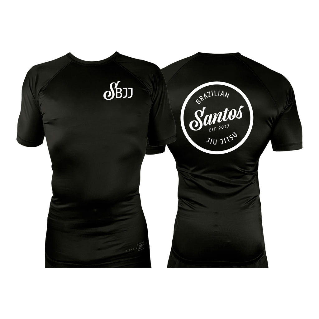Santos Brazilian Jiu-Jitsu All Black Rash Guards Short Sleeves #8221 A