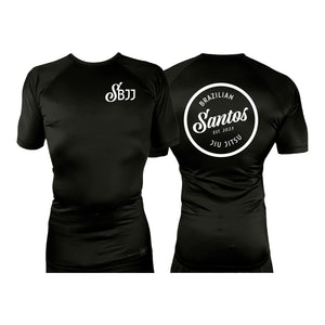 Santos Brazilian Jiu-Jitsu All Black Rash Guards Short Sleeves #8221 A