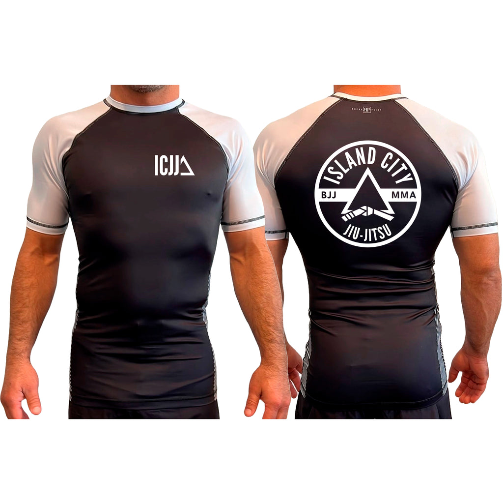 Island City Jiu Jitsu All Black Ranked Short Sleeve Rash Guards #8226 A