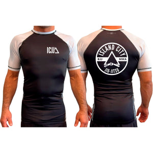 Island City Jiu Jitsu All Black Ranked Short Sleeve Rash Guards #8226 A