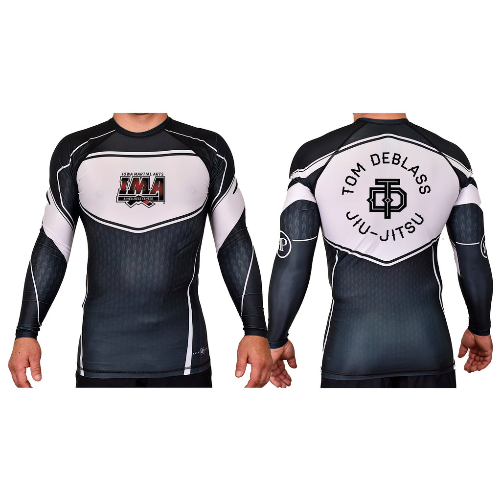 Iowa MA Academy Rash Guards Black/White #8223 A
