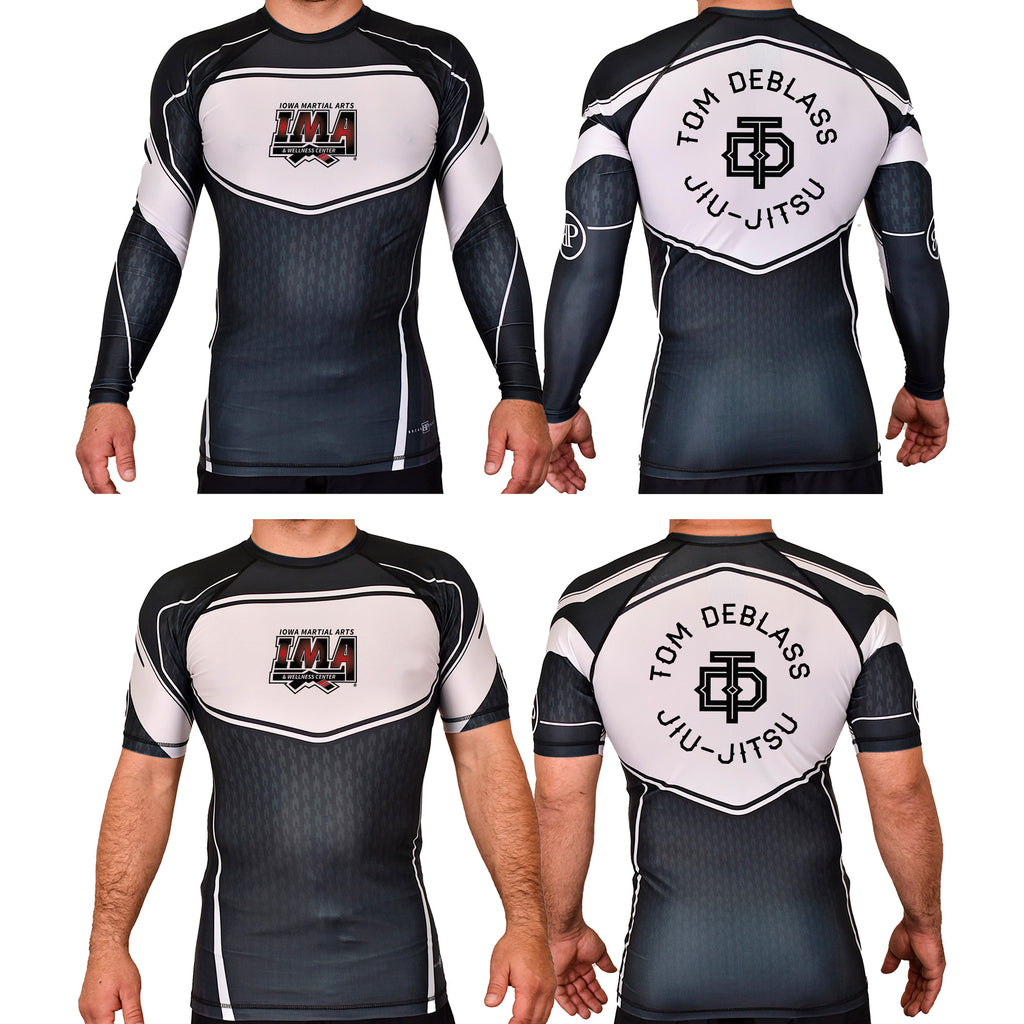 Iowa MA Academy Rash Guards Black/White #8223 A
