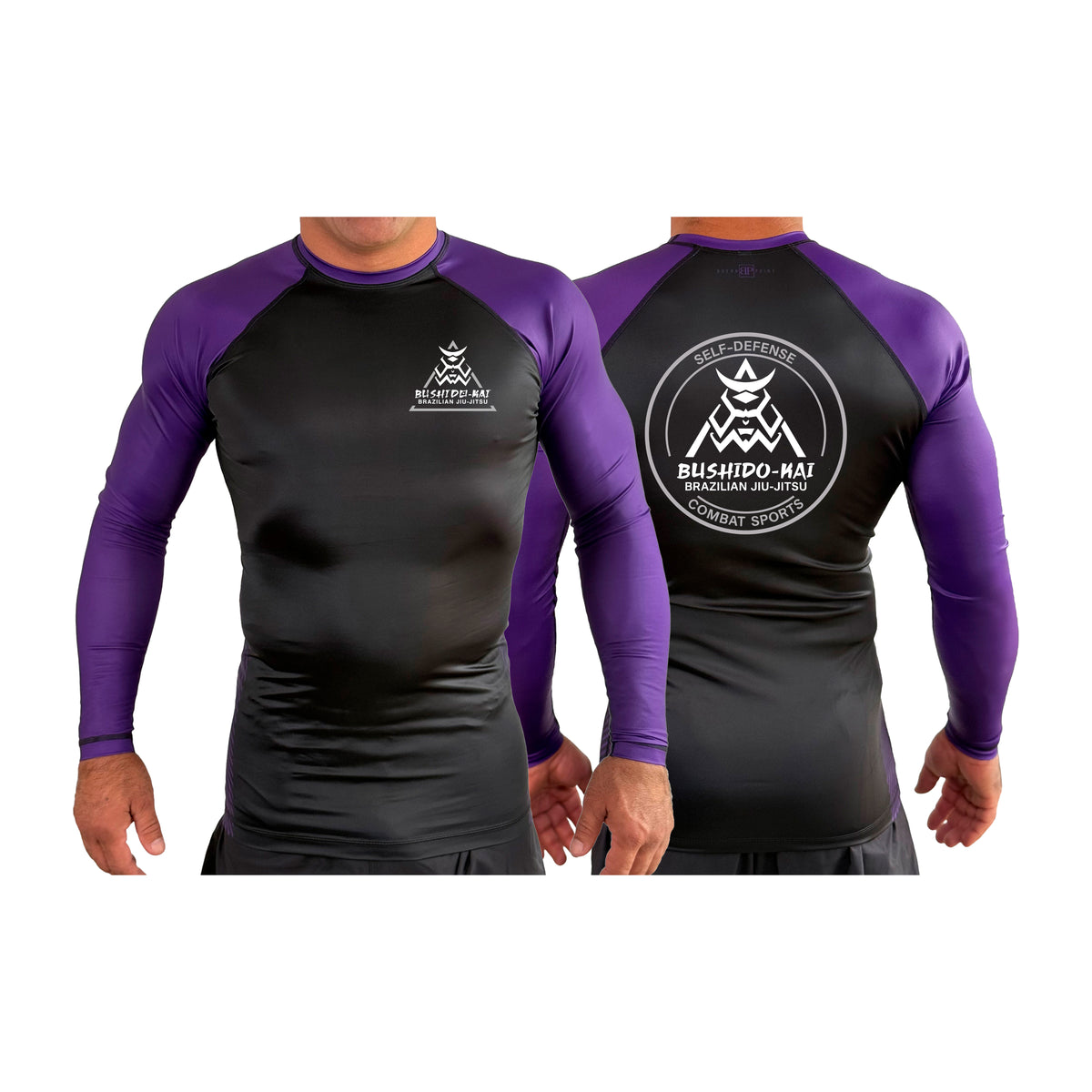 Bushido-Kai Brazilian Jiu-Jitsu All Black Ranked Long Sleeve Rash Guards #8224 A