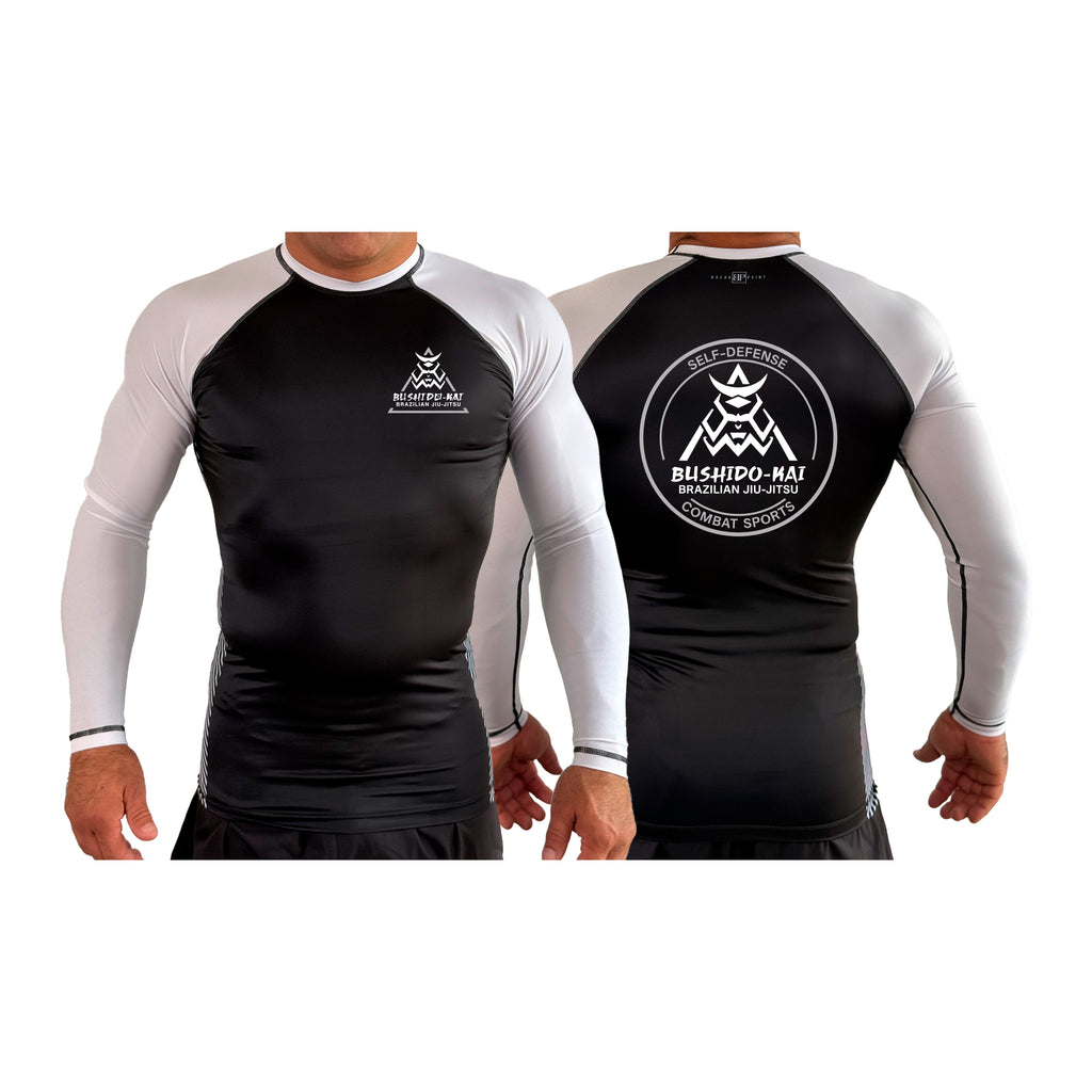 Bushido-Kai Brazilian Jiu-Jitsu All Black Ranked Long Sleeve Rash Guards #8224 A