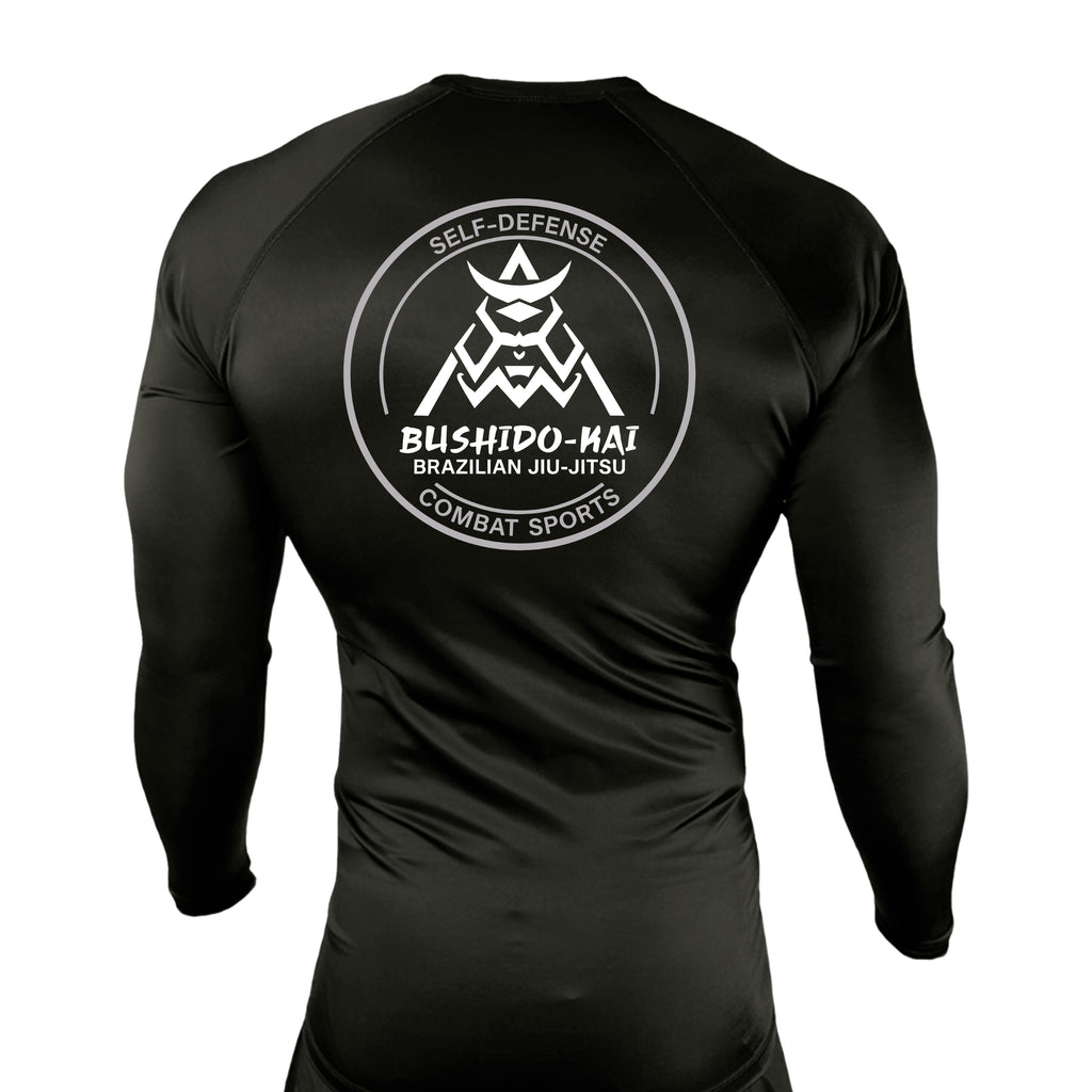 Bushido-Kai Brazilian Jiu-Jitsu All Black Rash Guards Long Sleeves #8224 A