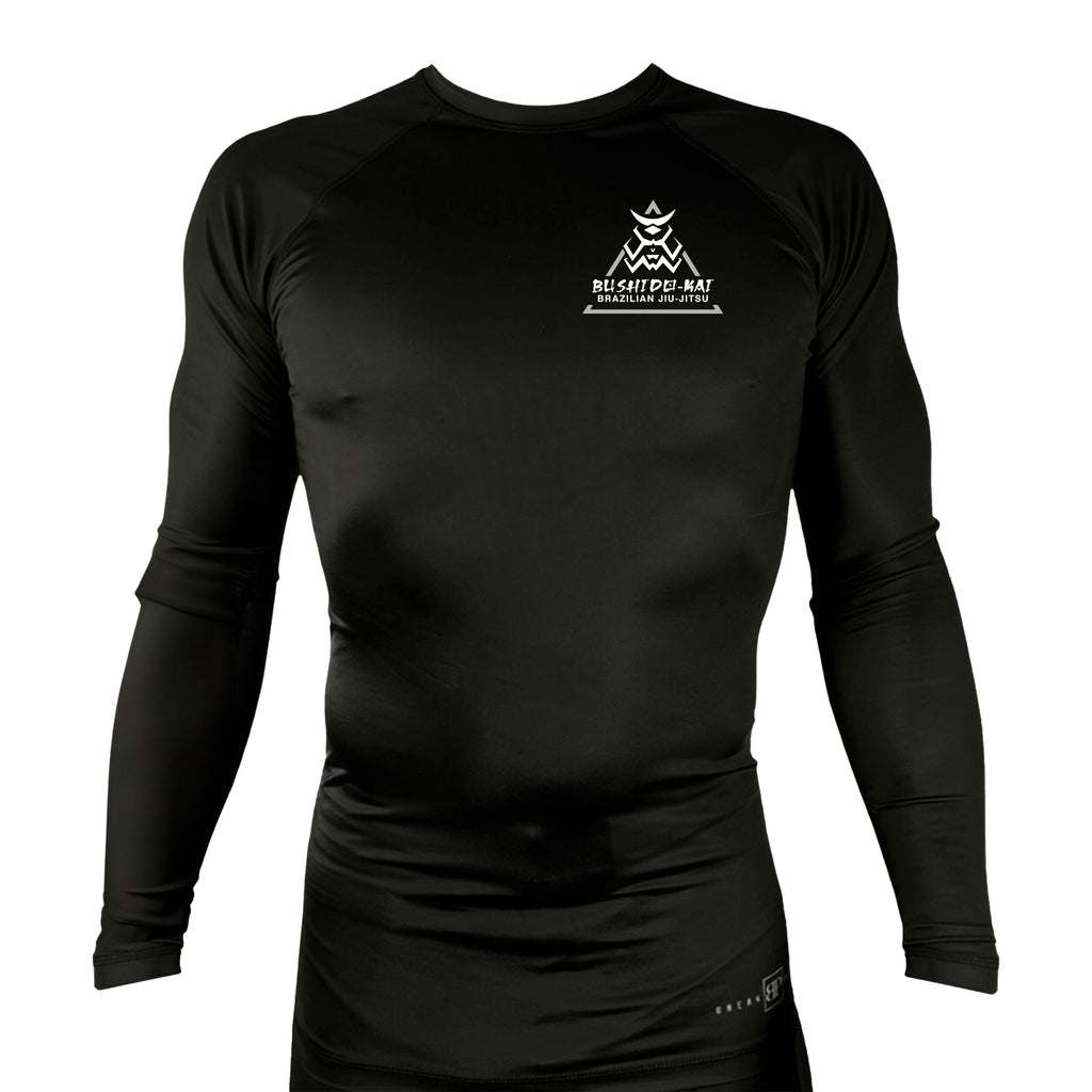 Bushido-Kai Brazilian Jiu-Jitsu All Black Rash Guards Long Sleeves #8224 A