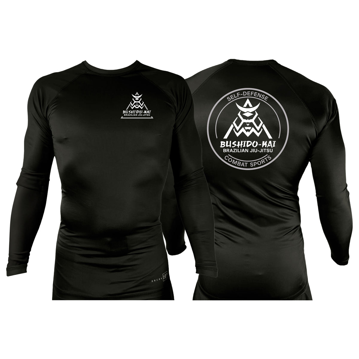 Bushido-Kai Brazilian Jiu-Jitsu All Black Rash Guards Long Sleeves #8224 A