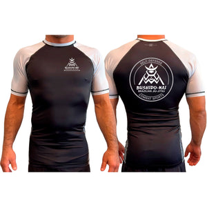 Bushido-Kai Brazilian Jiu-Jitsu All Black Ranked Short Sleeve Rash Guards #8224 A