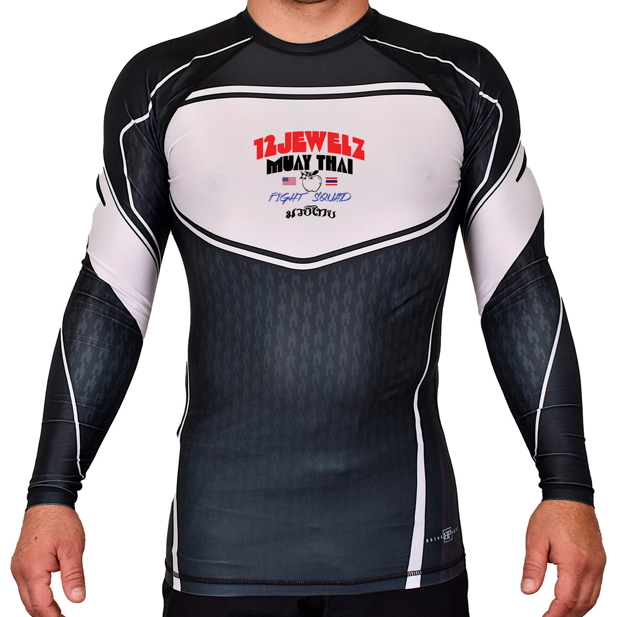12 Jewelz Muay Thai Academy Rash Guards Black/White #8225 A
