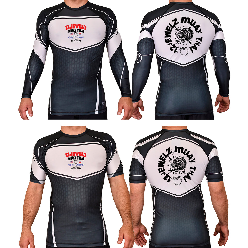 12 Jewelz Muay Thai Academy Rash Guards Black/White #8225 A
