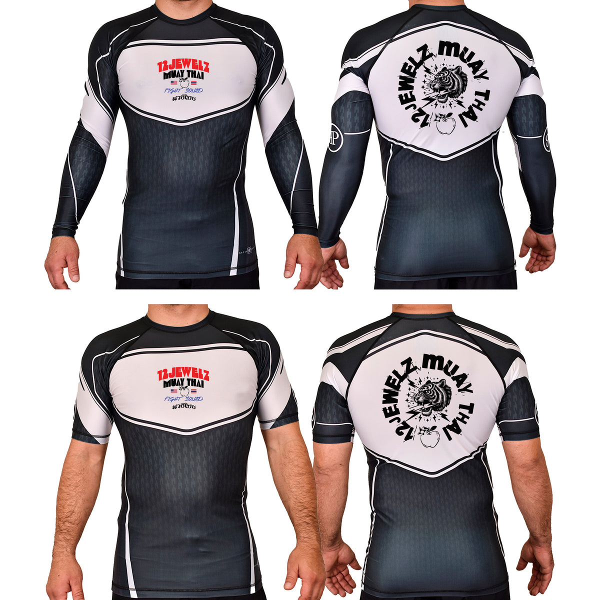12 Jewelz Muay Thai Academy Rash Guards Black/White #8225 A
