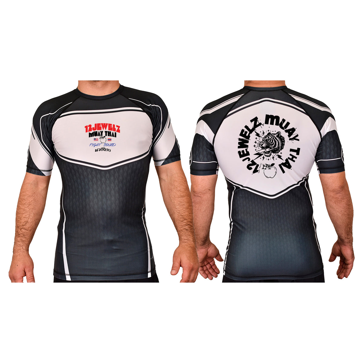 12 Jewelz Muay Thai Academy Rash Guards Black/White #8225 A