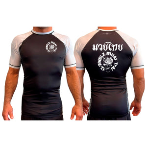 12 Jewelz Muay Thai All Black Ranked Short Sleeve Rash Guards #8225 D